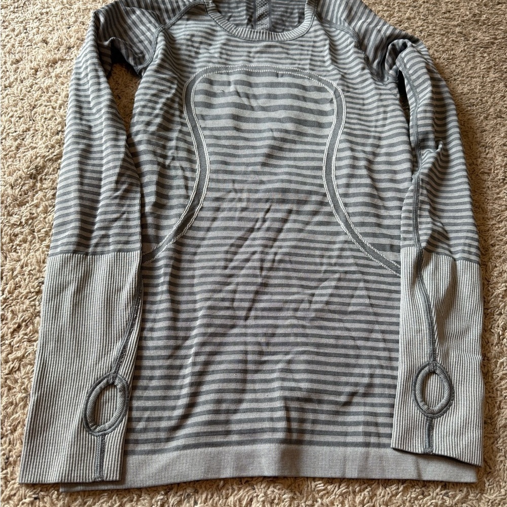 lululemon athletica Gray Striped Crewneck Sweater